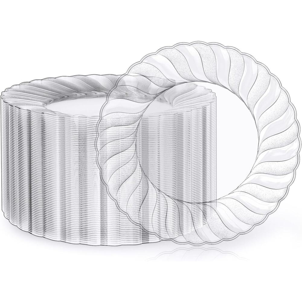 FOCUSLINE 100 Count Clear Plastic Plates 9 Inch